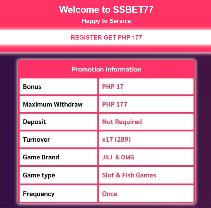 Ssbet77 free 17 bonus on registration