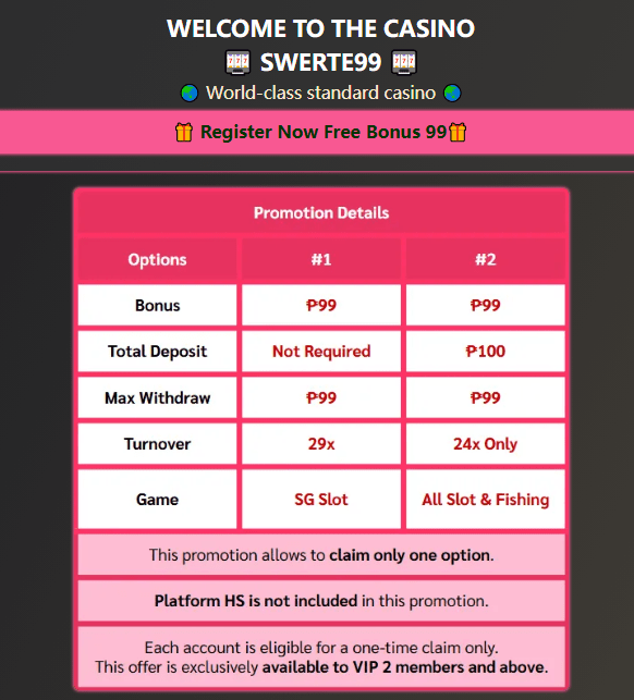 Swerte99 free 99 bonus detail