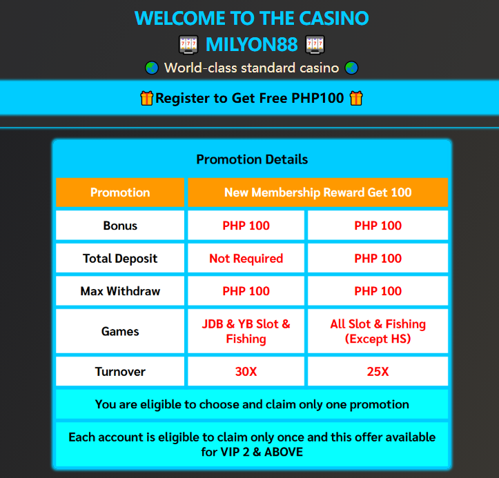 new member registration free 100 2025 at Milyon88